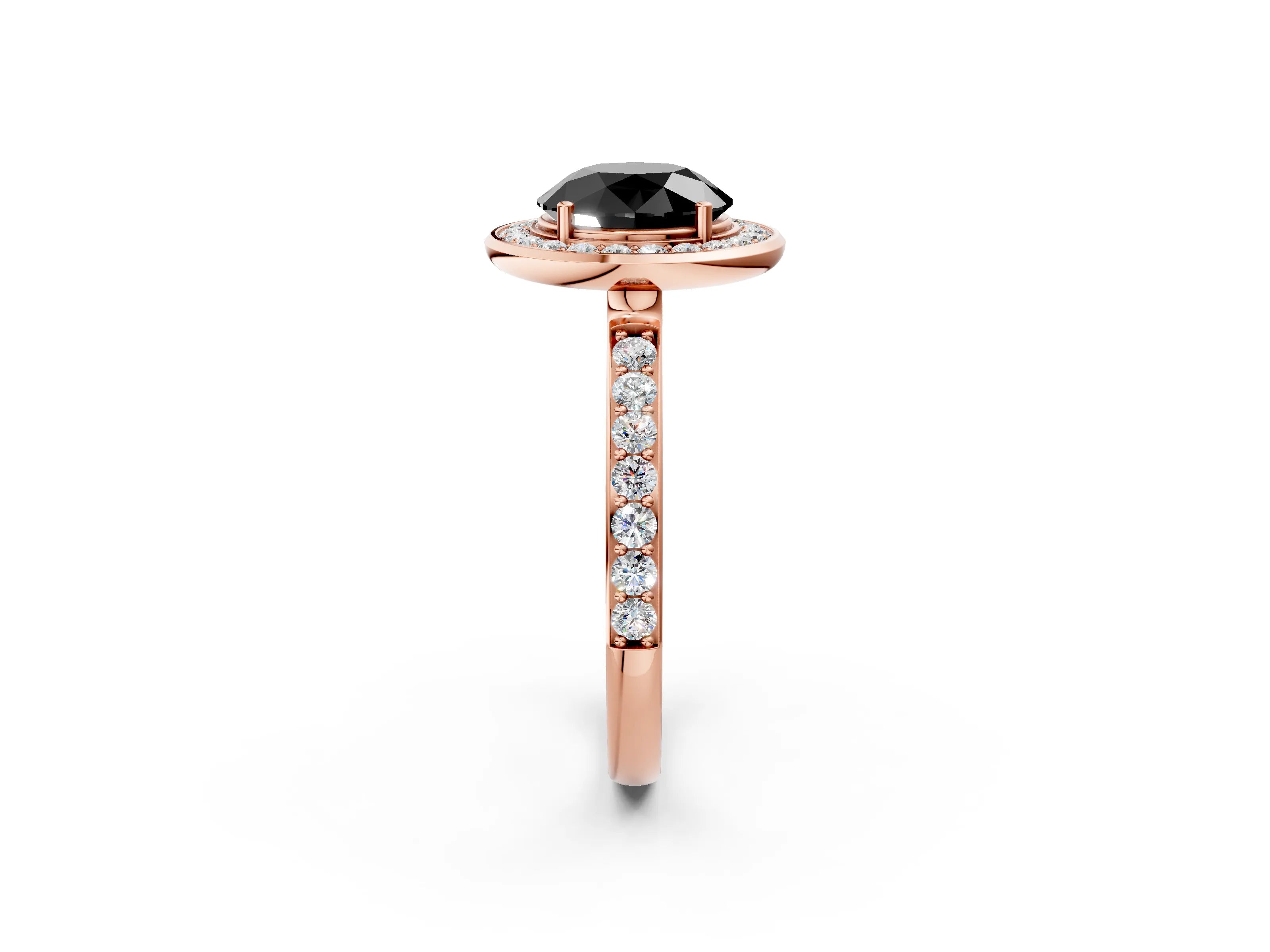 Rose gold Fancy Black Round Cut Diamond Halo Ring with Bezel Frame and Pavé Band_2