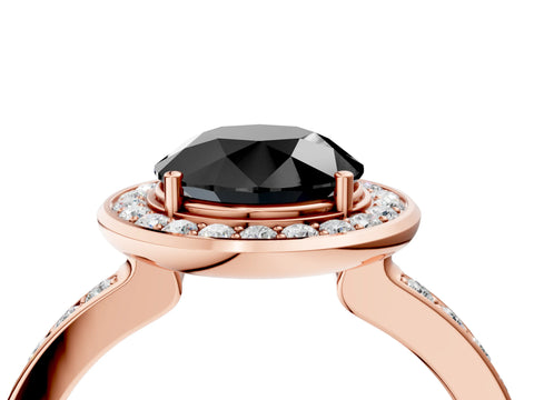 Rose gold Fancy Black Round Cut Diamond Halo Ring with Bezel Frame and Pavé Band_4