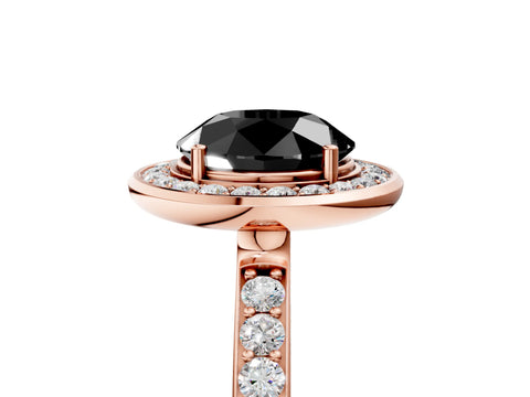 Rose gold Fancy Black Round Cut Diamond Halo Ring with Bezel Frame and Pavé Band_5