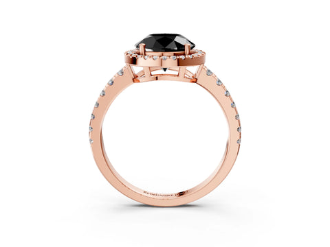 Rose gold Fancy Black Round Cut Diamond Halo Ring with Pavé Band and Four-Prong Setting_3