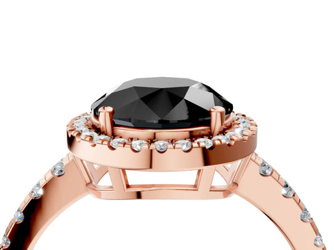 Rose gold Fancy Black Round Cut Diamond Halo Ring with Pavé Band and Four-Prong Setting_4