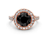 Rose gold Fancy Black Round Cut Diamond Halo Ring with Pavé Band and Prong Setting