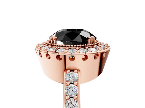 Rose gold Fancy Black Round Cut Diamond Halo Ring with Pavé Band and Prong Setting_5