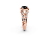 Rose gold Fancy Black Round Cut Diamond Halo Ring with Split Shank Pavé Band and Four-Prong Setting_2