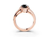 Rose gold Fancy Black Round Cut Diamond Halo Ring with Split Shank Pavé Band and Four-Prong Setting_3