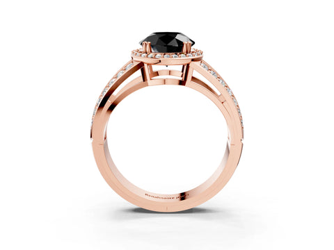Rose gold Fancy Black Round Cut Diamond Halo Ring with Split Shank Pavé Band and Four-Prong Setting_3