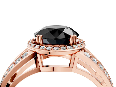 Rose gold Fancy Black Round Cut Diamond Halo Ring with Split Shank Pavé Band and Four-Prong Setting_4