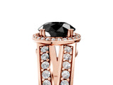Rose gold Fancy Black Round Cut Diamond Halo Ring with Split Shank Pavé Band and Four-Prong Setting_5