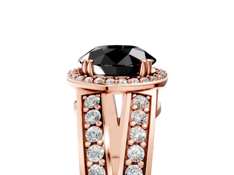 Rose gold Fancy Black Round Cut Diamond Halo Ring with Split Shank Pavé Band and Four-Prong Setting_5