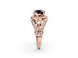 Rose gold Fancy Black Round Cut Diamond Halo Ring with Split Shank and Bezel Accents and Four-Prong Setting_2