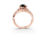 Rose gold Fancy Black Round Cut Diamond Halo Ring with Split Shank and Bezel Accents and Four-Prong Setting_3