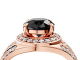 Rose gold Fancy Black Round Cut Diamond Halo Ring with Split Shank and Bezel Accents and Four-Prong Setting_4