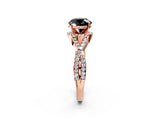 Rose gold Fancy Black Round Cut Diamond Halo Twist Band Solitaire Prong Setting Ring_2