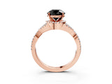 Rose gold Fancy Black Round Cut Diamond Halo Twist Band Solitaire Prong Setting Ring_3