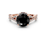 Rose gold Fancy Black Round Cut Diamond  Halo Twist Band Solitaire Prong Setting Ring_36