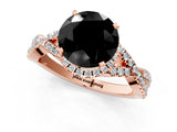 Rose gold Fancy Black Round Cut Diamond  Halo Twist Band Solitaire Prong Setting Ring_37