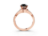 Rose gold Fancy Black Round Cut Diamond  Halo Twist Band Solitaire Prong Setting Ring_39