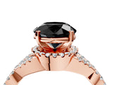 Rose gold Fancy Black Round Cut Diamond  Halo Twist Band Solitaire Prong Setting Ring_40