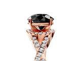 Rose gold Fancy Black Round Cut Diamond  Halo Twist Band Solitaire Prong Setting Ring_41