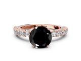 Rose gold Fancy Black Round Cut Diamond Pavé Band Solitaire Ring with Prong Setting_12