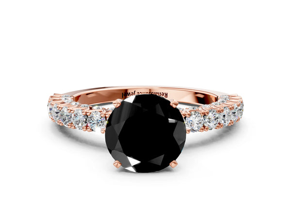 Rose Gold Round Solitaire Engagement Ring Setting for Black Center with Two-Row Round Accent Band