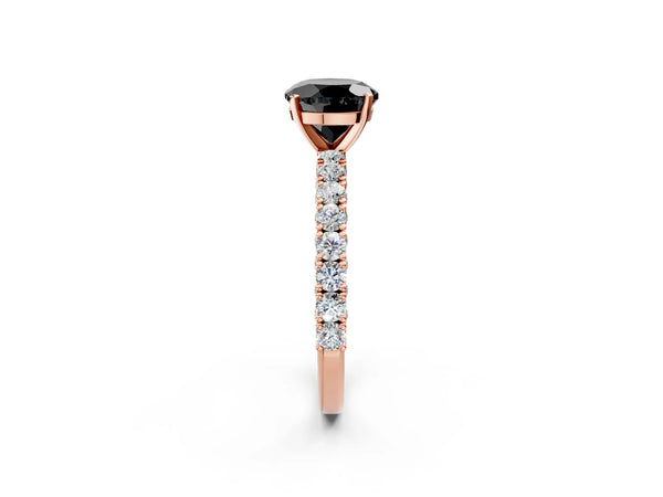 Rose Gold Round Solitaire Engagement Ring Setting for Black Center with Two-Row Round Accent Band