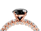 Rose gold Fancy Black Round Cut Diamond Pavé Band Solitaire Ring with Prong Setting_16