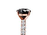 Rose gold Fancy Black Round Cut Diamond Pavé Band Solitaire Ring with Prong Setting_17