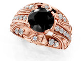 Rose gold Fancy Black Round Cut Diamond Pave Art Deco Split Shank Ring with Four-Prong Setting_1