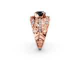 Rose gold Fancy Black Round Cut Diamond Pave Art Deco Split Shank Ring with Four-Prong Setting_2
