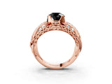 Rose gold Fancy Black Round Cut Diamond Pave Art Deco Split Shank Ring with Four-Prong Setting_3