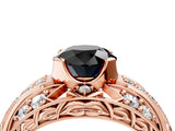 Rose gold Fancy Black Round Cut Diamond Pave Art Deco Split Shank Ring with Four-Prong Setting_4