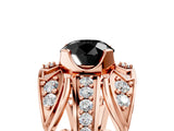 Rose gold Fancy Black Round Cut Diamond Pave Art Deco Split Shank Ring with Four-Prong Setting_5
