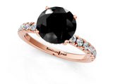 Rose gold Fancy Black Round Cut Diamond Pave Band Solitaire Ring with Four-Prong Setting_13