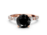 Rose gold Fancy Black Round Cut Diamond Prong Set Engagement Ring with Pave Band
