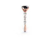 Rose gold Fancy Black Round Cut Diamond Prong Set Engagement Ring with Pave Band_2