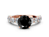 Rose gold Fancy Black Round Cut Diamond Prong Setting with Side Stones on a Pave Band