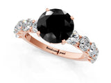 Rose gold Fancy Black Round Cut Diamond Prong Setting with Side Stones on a Pave Band_1