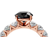 Rose gold Fancy Black Round Cut Diamond Prong Setting with Side Stones on a Pave Band_4