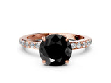 Rose gold Fancy Black Round Cut Diamond Ring with Pavé Band and Four-Prong Setting