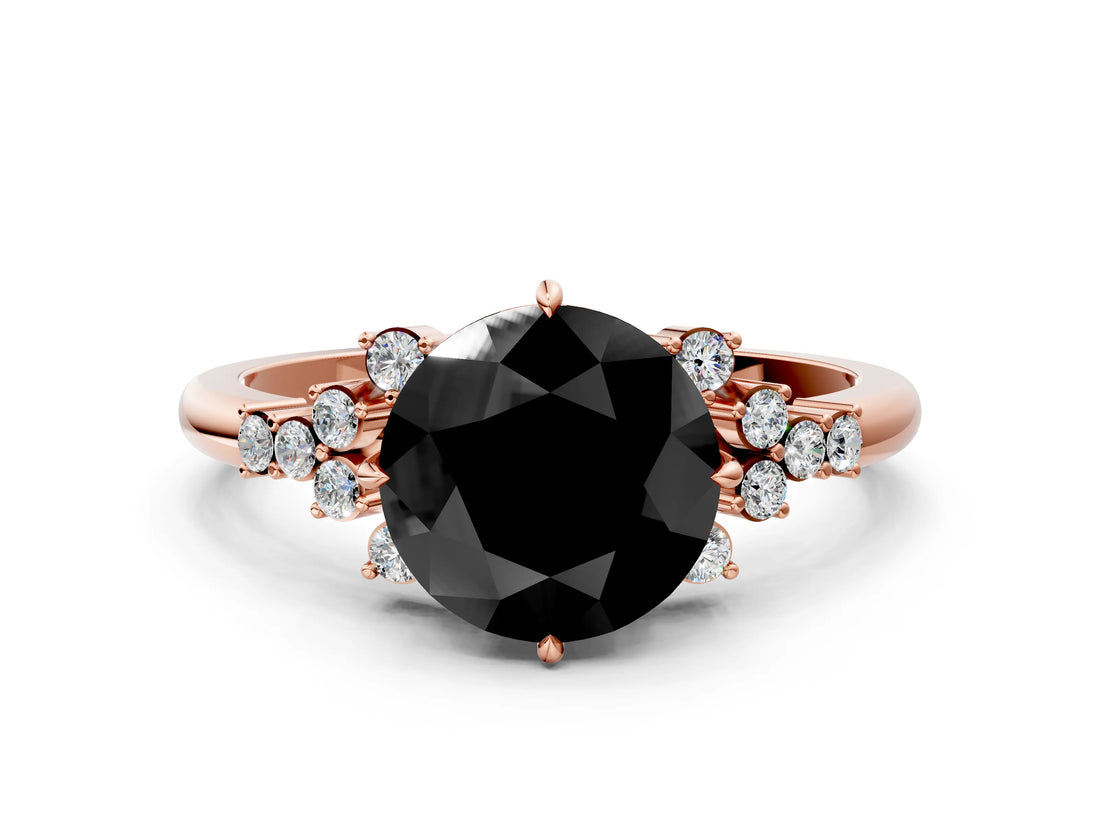 Rose gold Fancy Black Round Cut Diamond Ring with Side Stones and Four-Prong Setting_36