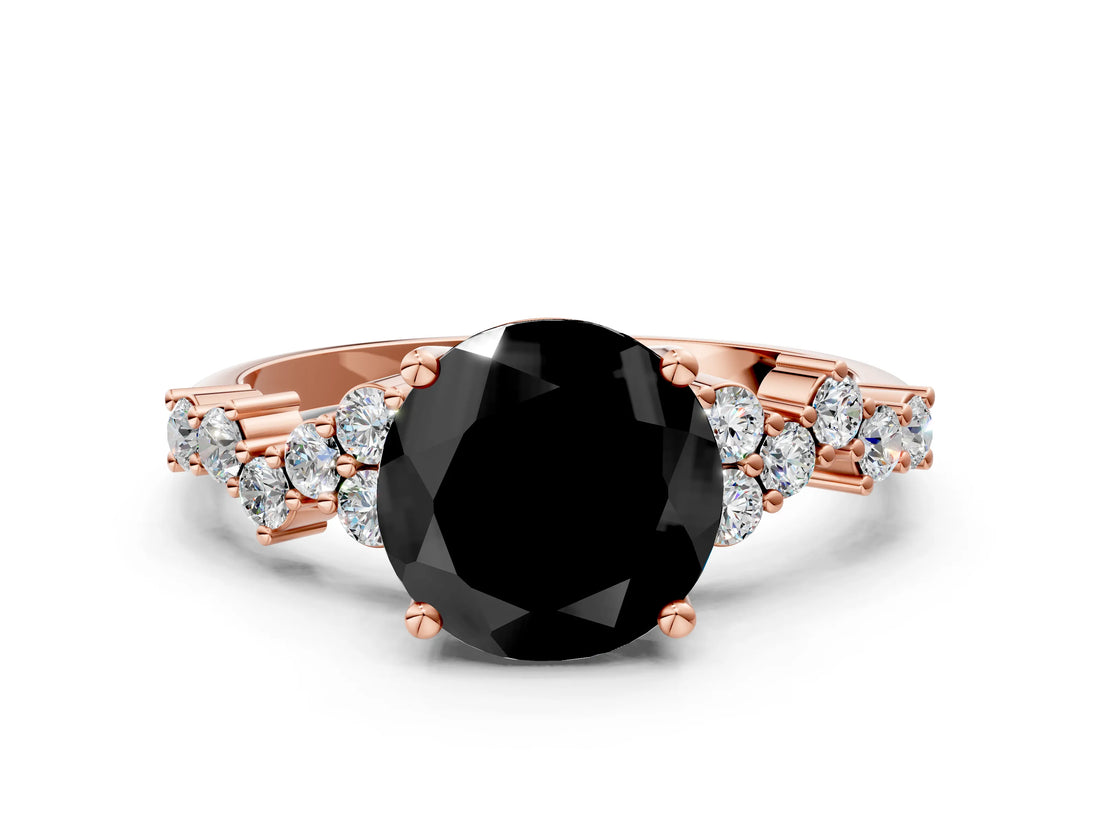 Rose gold Fancy Black Round Cut Diamond Scattered Round Accent Ring with Prong Setting_12