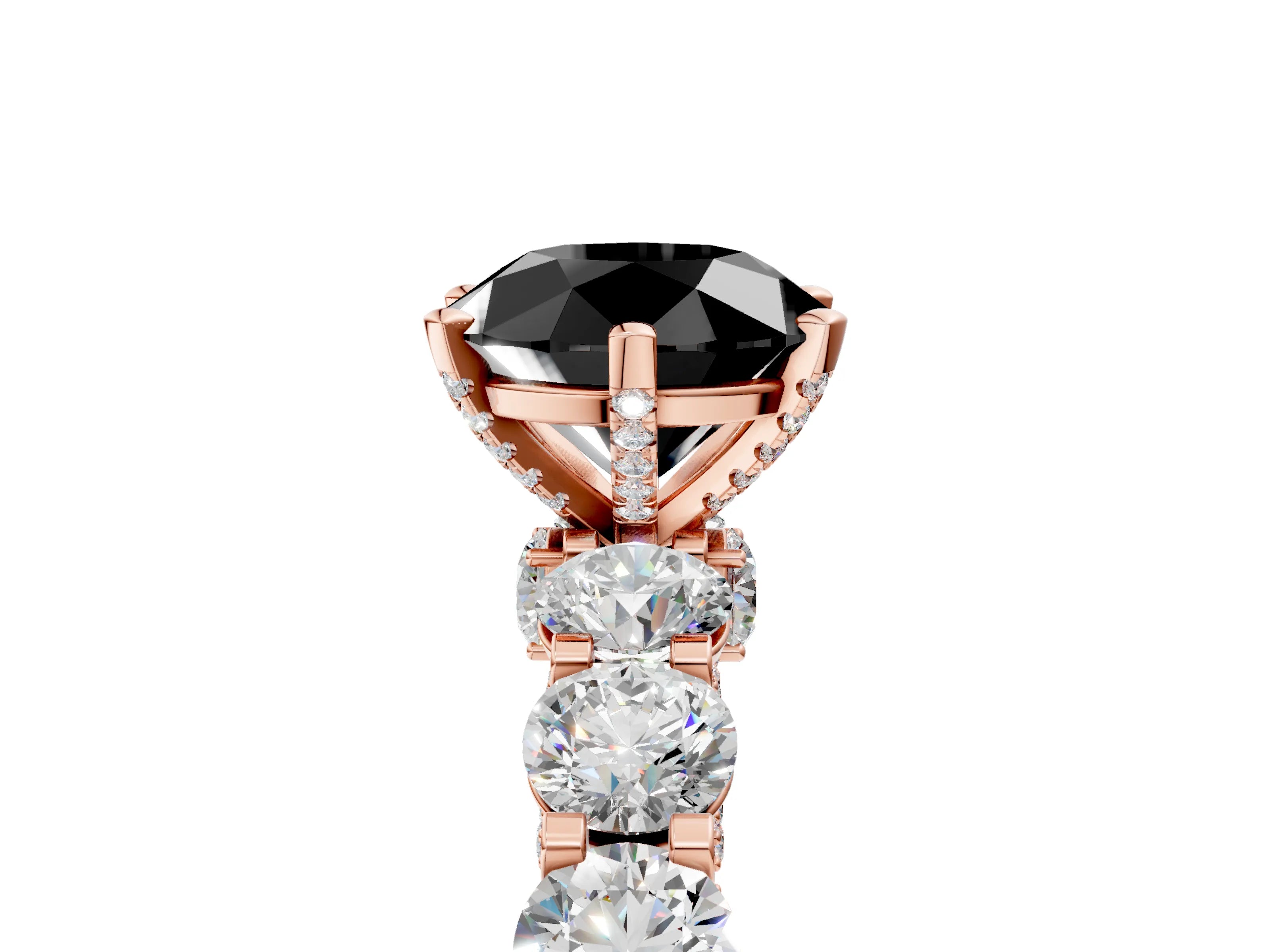 Rose gold Fancy Black Round Cut Diamond Side Stone Engagement Ring with Four-Prong Setting_41
