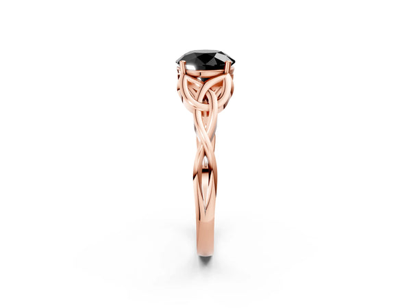Rose Gold Round Celtic Knot Solitaire Engagement Ring Setting for Black Center