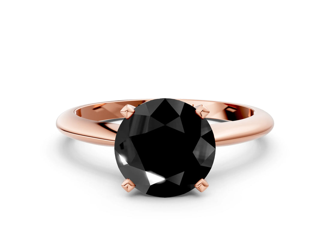 Rose gold Fancy Black Round Cut Diamond Solitaire Engagement Ring with Classic Band and Four-Prong Setting_24