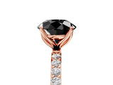 Rose gold Fancy Black Round Cut Diamond Solitaire Engagement Ring with Pavé Band and Prong Setting_5