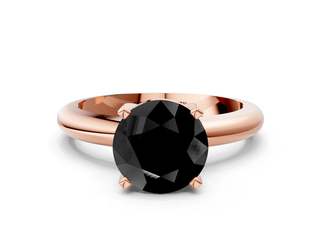 Rose gold Fancy Black Round Cut Diamond Solitaire Engagement Ring with Round Band and Four-Prong Setting_144