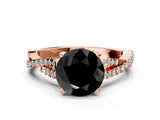 Rose gold Fancy Black Round Cut Diamond Solitaire Engagement Ring with Twisted Pavé Band and Four-Prong Setting_24
