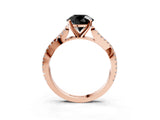 Rose gold Fancy Black Round Cut Diamond Solitaire Engagement Ring with Twisted Pavé Band and Four-Prong Setting_27