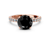 Rose gold Fancy Black Round Cut Diamond Solitaire Pavé Band with Four-Prong Setting